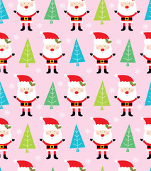 santa christmas pattern with pink color background