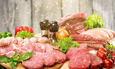 Fresh Raw Meat Background with vegetables