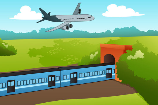 Airplane and Train Illustration