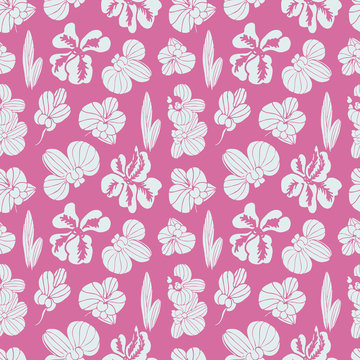 Orchid. Beautiful flowers. Pink background, texture, wallpaper. Seamless