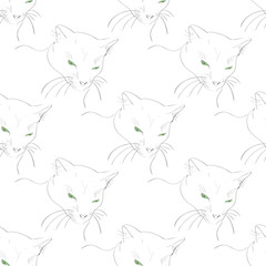 Cat with green eyes. Muzzle. Sketch. Background, texture, seamless