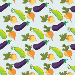 Turnips, eggplant, pub. Vegetables. Background, texture, wallpaper. Seamless. Sketch