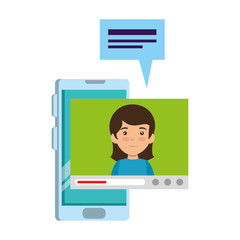 little schoolgirl with smartphone and speech bubble