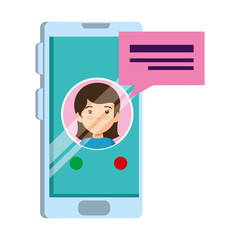 little schoolgirl with smartphone and speech bubble