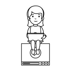 little schoolgirl with laptop and media player