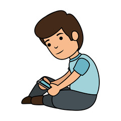 little schoolboy with smartphone