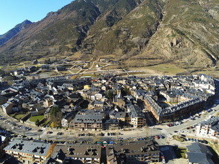 Obraz premium Aerial view of Benasque. Huesca, Spain. Drone Photo