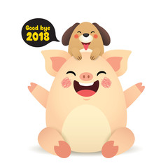 2019 Happy New year. Cute cartoon puppy with bubble speech 