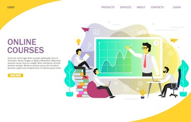 Online courses landing page website vector template