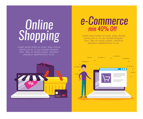 set laptop ecommerce technology with credit card