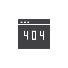 Error 404 webpage vector icon. filled flat sign for mobile concept and web design. 404 error page not found simple solid icon. Symbol, logo illustration. Pixel perfect vector graphics