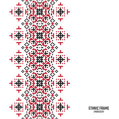 Imitation embroidery frame. Seamless border for design. Handicraft background. Card with pixels and place for text.