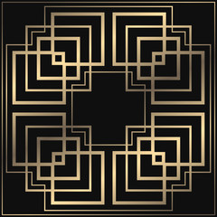 Vector geometric ornament in Art Deco style. Square tiled element for design. Light golden lined shape. Luxury background for invitation, menu, poster.