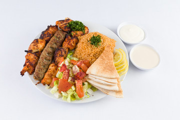 Mixed Kabab with Rice and Pita Bread in Mediterranean Levantine  Cuisine