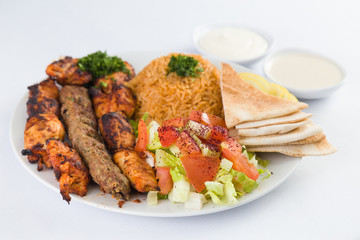 Mixed Kabab with Rice and Pita Bread in Mediterranean Levantine  Cuisine - 238498155
