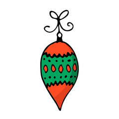 Doodle color Christmas icon. Cute hand drawn design element for you. Merry Christmas and New Year symbols, lettering. Vector illustration