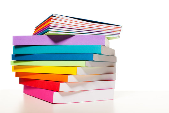 Colorful collection of the books and notebooks