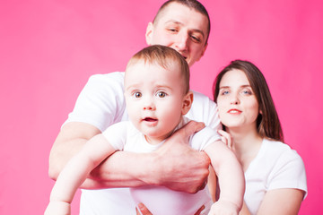 Happy family life on a pink background