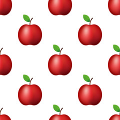 Vector ilustration. Seamless pattern realistic red apple on white background Decoration.