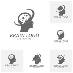 Set of Brain Head Logo Vector Template. Man head. People symbols. Mind Logo Concepts