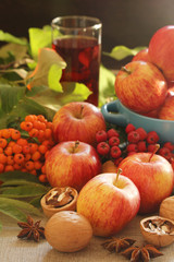 Apples and berries with autumn mood