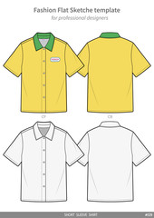 Basic SHORT SLEEVE SHIRTS fashion flat technical drawing template