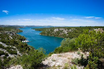 Fototapeta na wymiar Colorful landscape with river in Krka National Park
