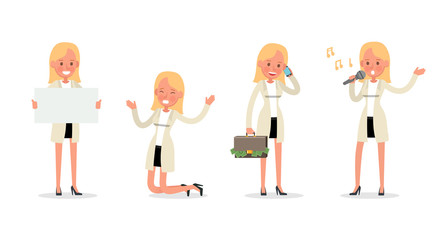business woman working in office and different poses character vector design no4
