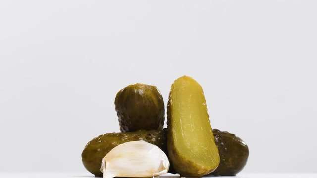 Pickled cucumbers and garlic
