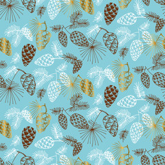 Pinecones color seamless pattern