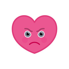 Frenzied heart shaped funny emoticon icon. Furious pink emoji symbol. Social communication and online chatting vector element. Enraged face showing facial emotion. Valentine's day mascot in flat style