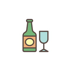 Bottle with wineglass filled outline icon, line vector sign, linear colorful pictogram isolated on white. Champagne bottle and glass symbol, logo illustration. Pixel perfect vector graphics