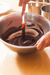 Melting chocolate in a bowl close up