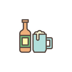 Bottle and mug of beer filled outline icon, line vector sign, linear colorful pictogram isolated on white. Beer bottle and glass symbol, logo illustration. Pixel perfect vector graphics