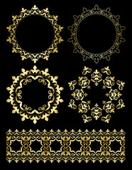 golden decorative design elements - vector ornaments and round frames