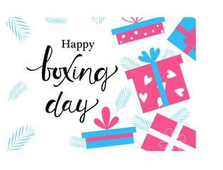 BOXING DAY, banner with Boxing Day lettering text on  gift box 