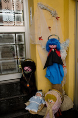 Dolls representing the nativity scene (the child Jesus, Mary, Joseph and one angel). Schamann. Las...