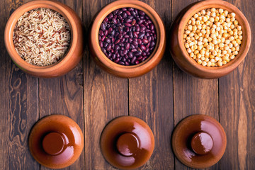 The concept of natural healthy food. Grains beans closeup. Superfood.