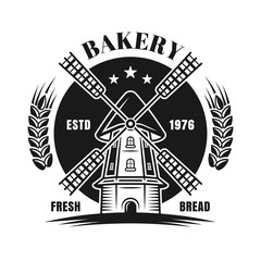 Windmill vector black emblem or badge for bakery
