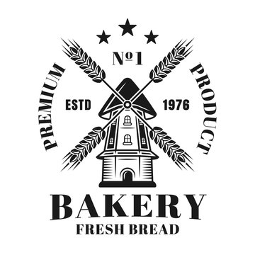 Bakery vector vintage emblem or logo with windmill