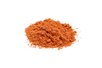 Red ground paprika isolated on white background, top view