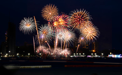 Colorful of fireworks in Happy New Year 2019 holiday festival