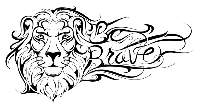 Be brave lettering Lion tattoo