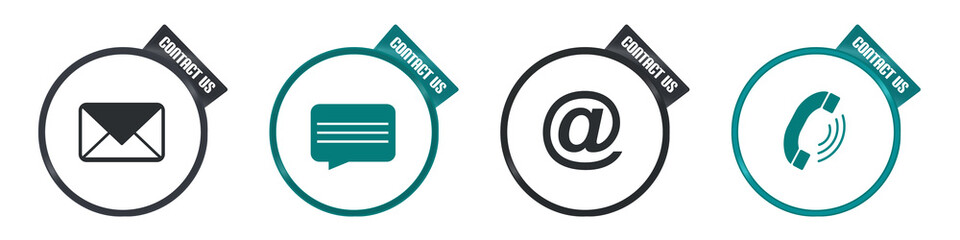 Different Contact Icons On Metallic Buttons - Vector Illustration - Isolated On White Background