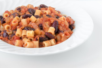close up of pasta and beans. Detail of italian dish