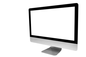 Laptop computer PC with blank screen mock up isolated on white background. Laptop isolated screen. PC computer white screen with copy space. Empty space for text. Isolated white screen