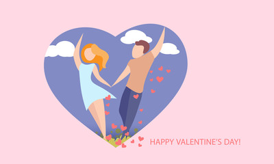 Valentines day card with couple in love heart