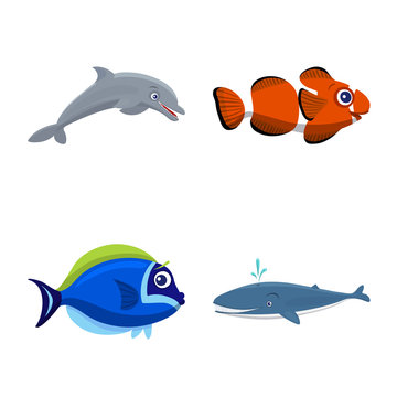 Vector design of sea and animal logo. Set of sea and marine vector icon for stock.
