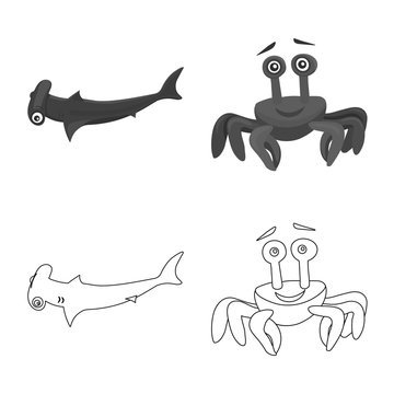 Vector design of sea and animal symbol. Collection of sea and marine vector icon for stock.