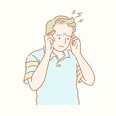 Distressed man in blue polo shirt